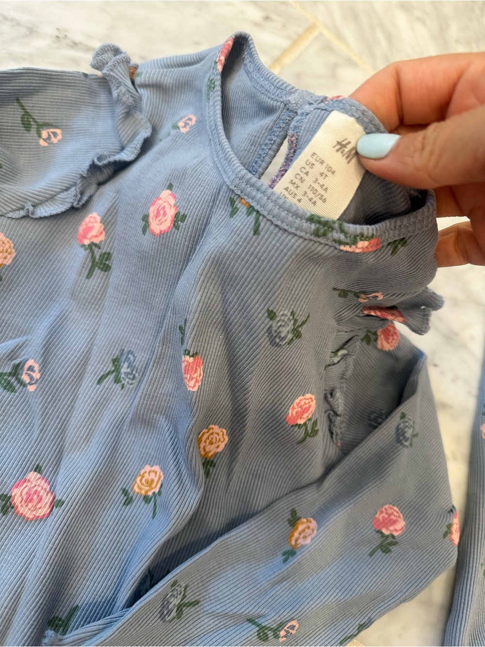 Girls' Blue Floral Ruffle-Trim Ribbed Play Set - Picture 2 of 3